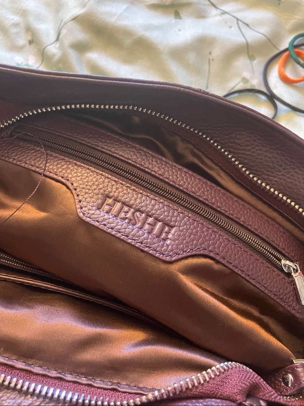 Pebbled Leather Shoulder Bag in Deep Plum - Picture 8 of 8